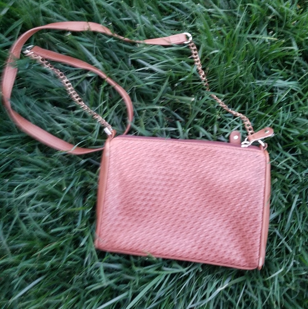 Brown purse crossbody weave design payless